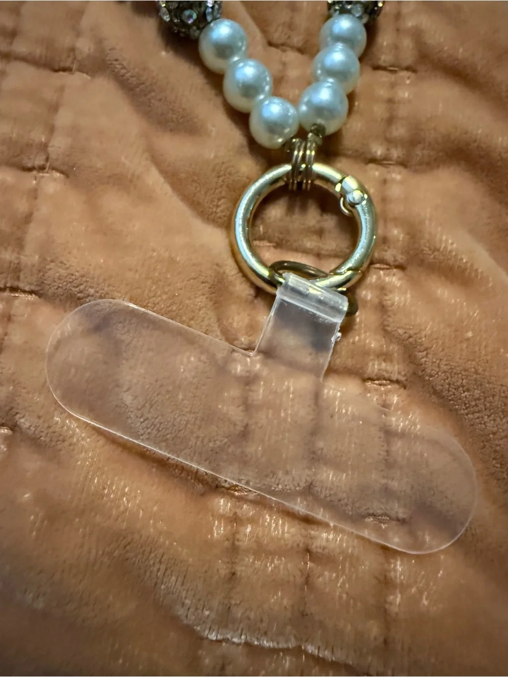 Pearl and Gold Beaded Wristlet for cell phone